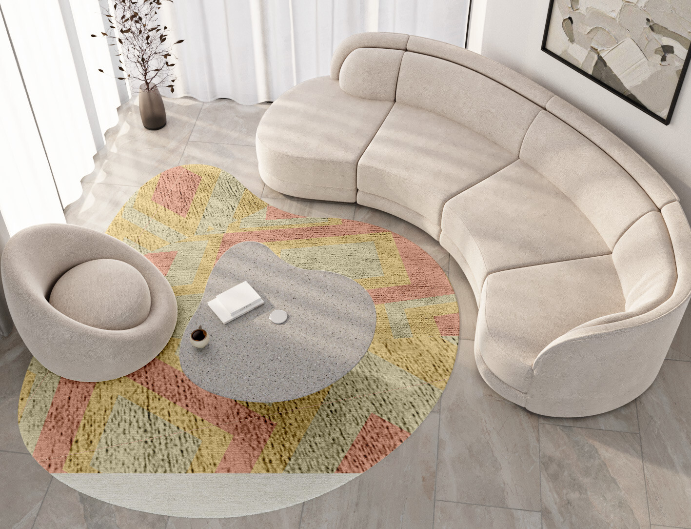 Quad Geometric Splash Hand Tufted Bamboo Silk Custom Rug by Rug Artisan