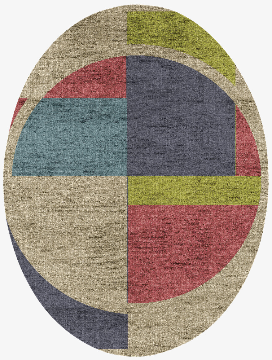 Quadrant Geometric Oval Flatweave Bamboo Silk Custom Rug by Rug Artisan