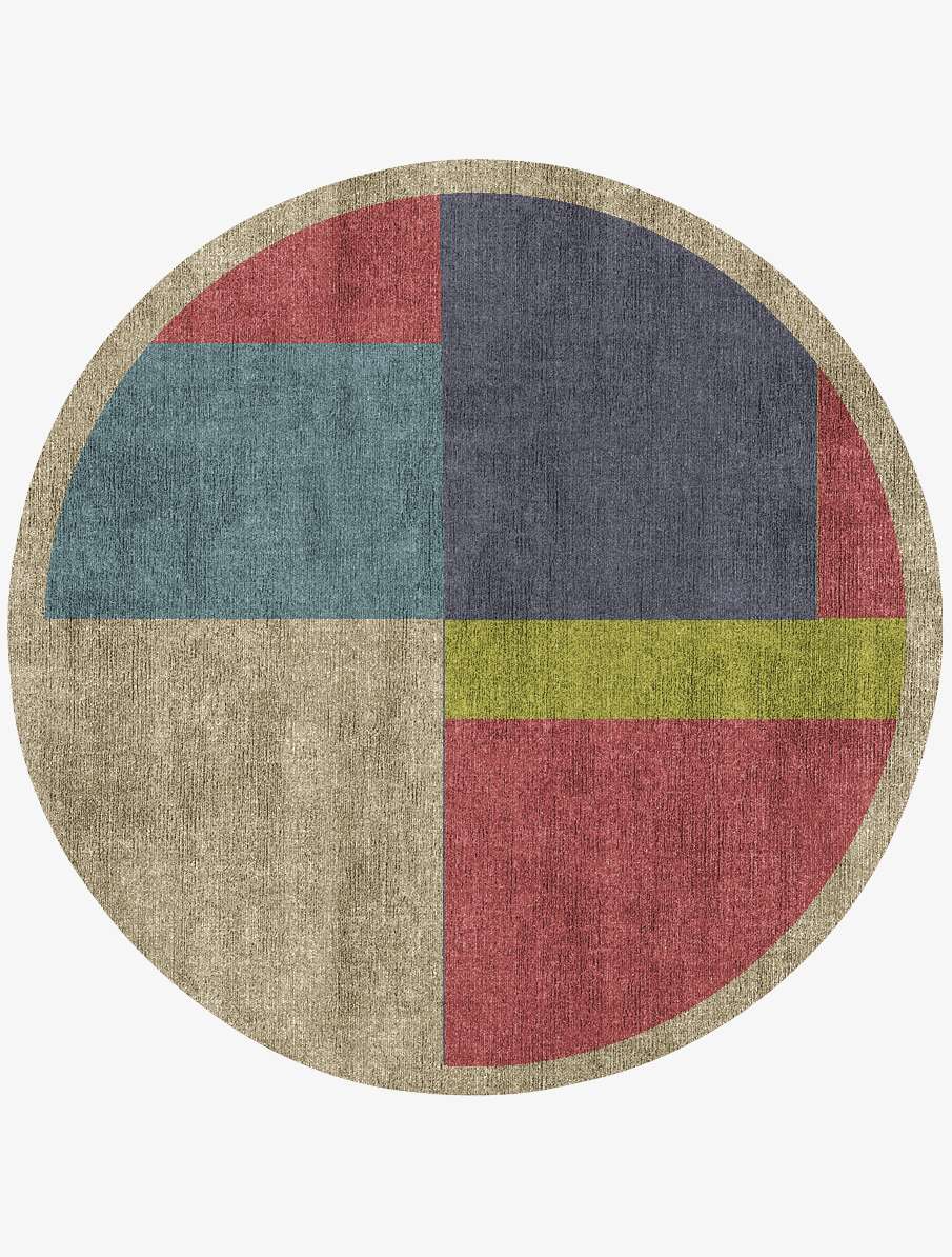 Quadrant Geometric Round Flatweave Bamboo Silk Custom Rug by Rug Artisan
