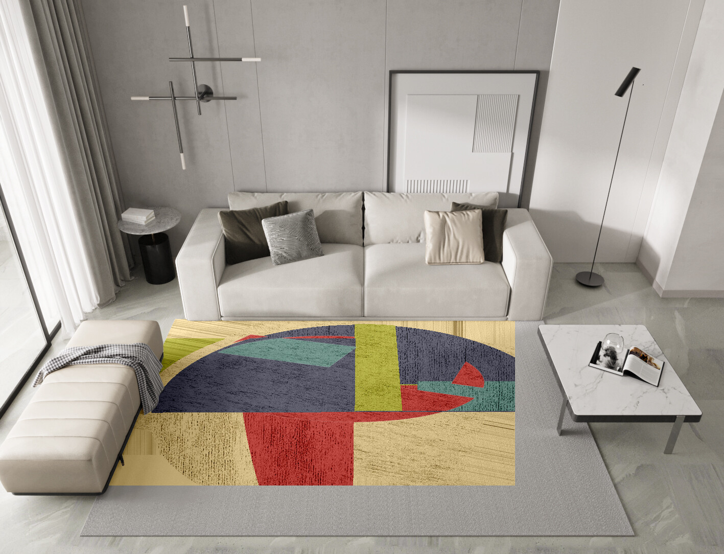 Quadrant Geometric Rectangle Hand Knotted Bamboo Silk Custom Rug by Rug Artisan