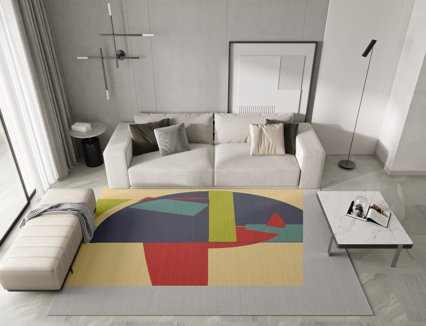 Quadrant Geometric Rectangle Hand Knotted Tibetan Wool Custom Rug by Rug Artisan