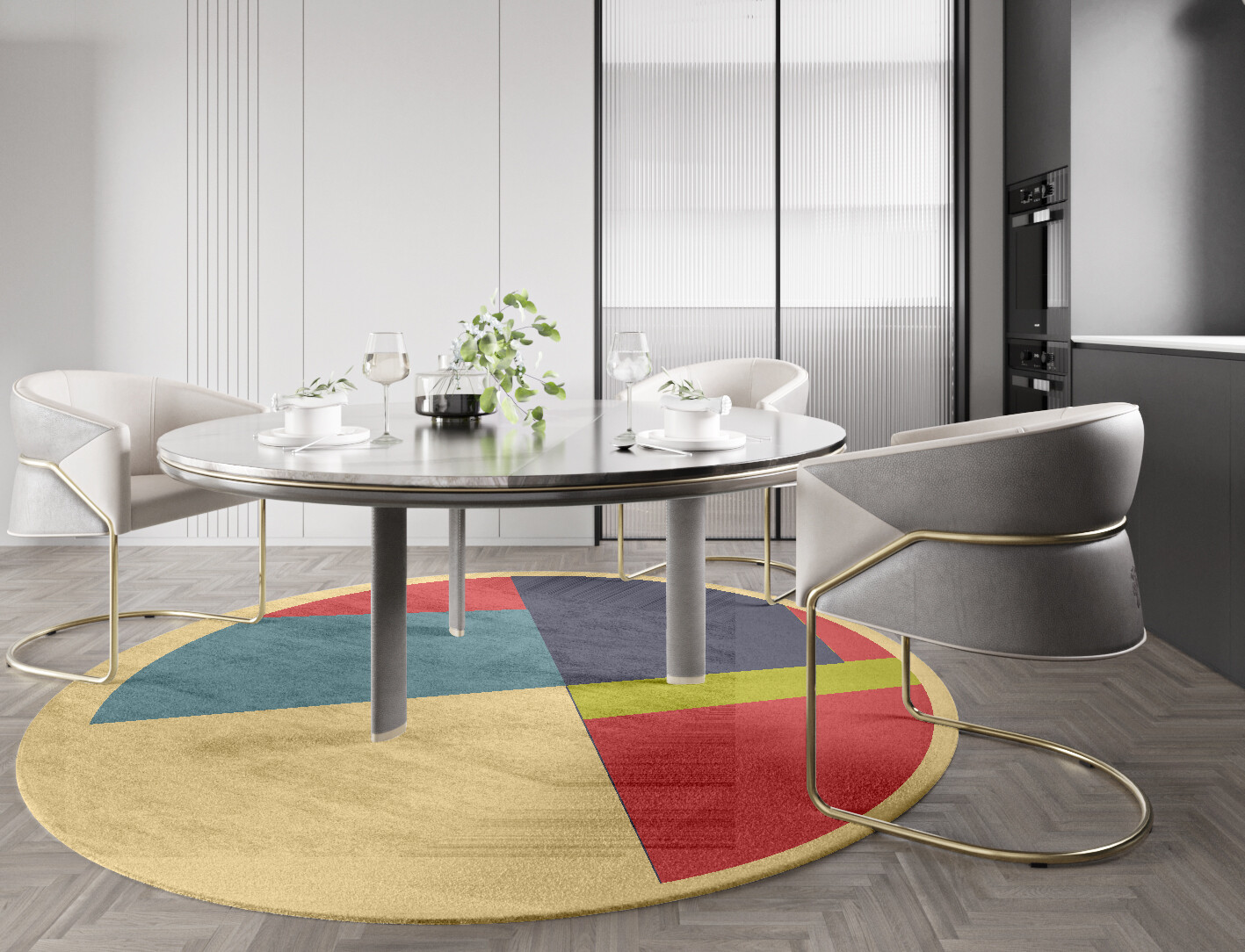 Quadrant Geometric Round Hand Knotted Bamboo Silk Custom Rug by Rug Artisan