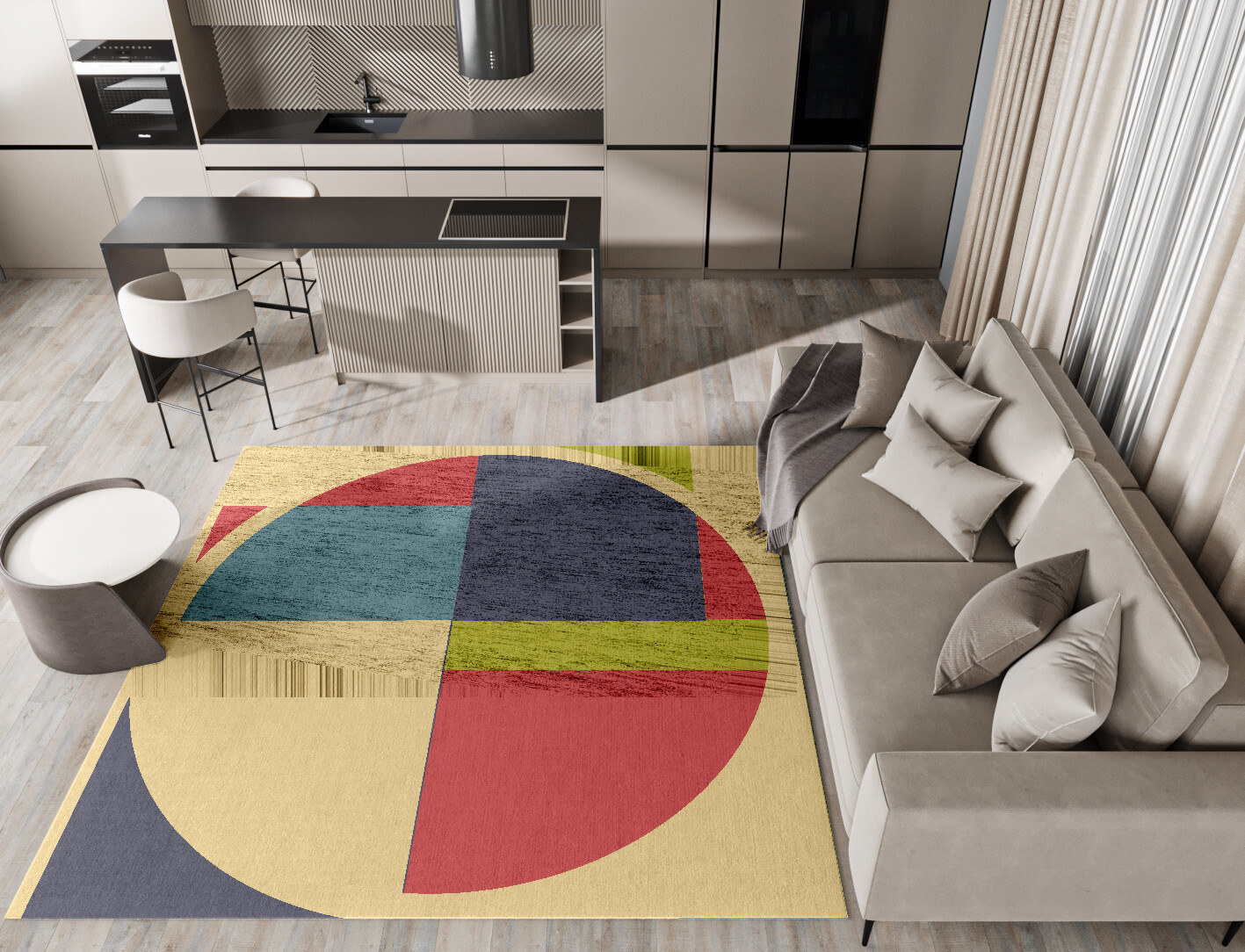 Quadrant Geometric Square Hand Knotted Bamboo Silk Custom Rug by Rug Artisan