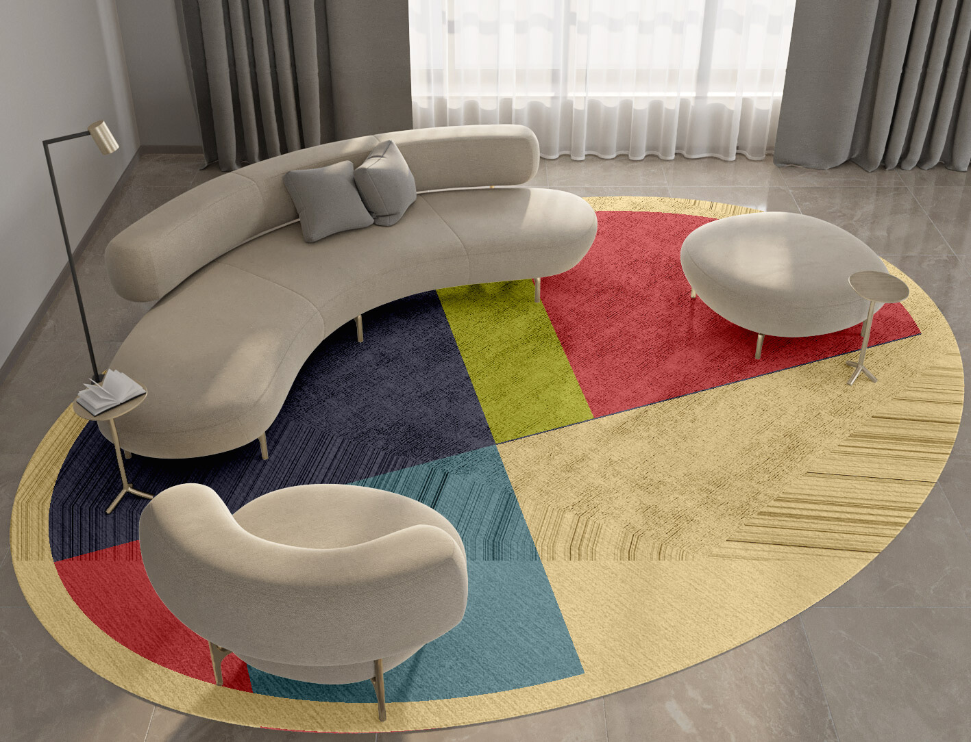 Quadrant Geometric Oval Hand Tufted Bamboo Silk Custom Rug by Rug Artisan
