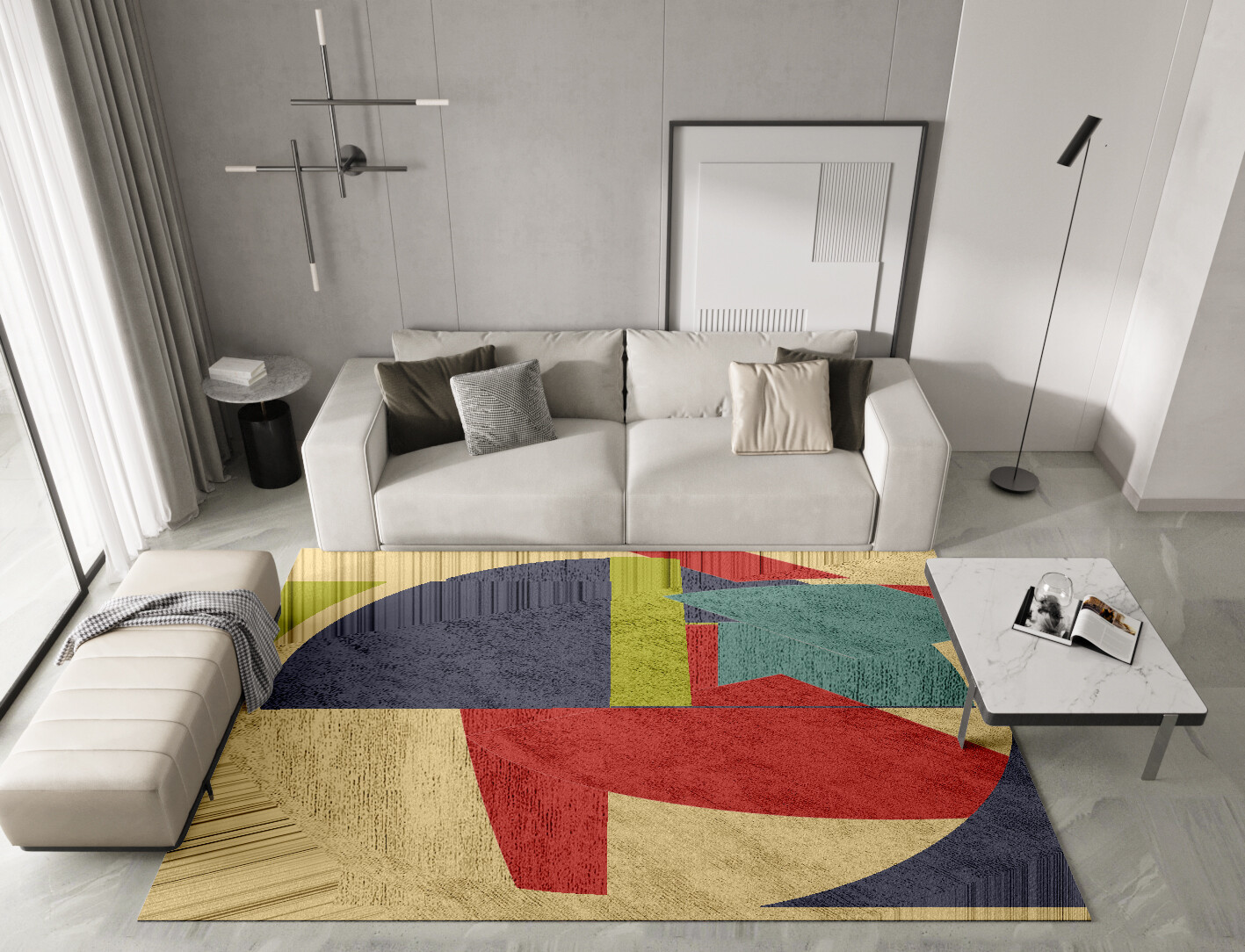 Quadrant Geometric Rectangle Hand Tufted Bamboo Silk Custom Rug by Rug Artisan