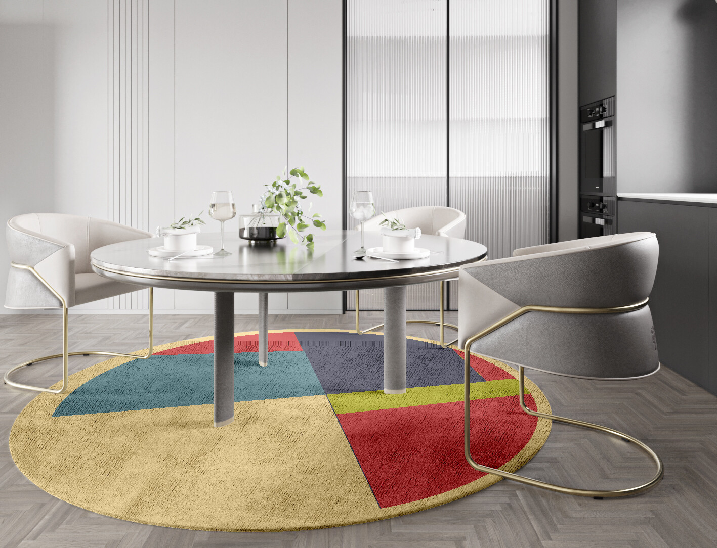 Quadrant Geometric Round Hand Tufted Bamboo Silk Custom Rug by Rug Artisan