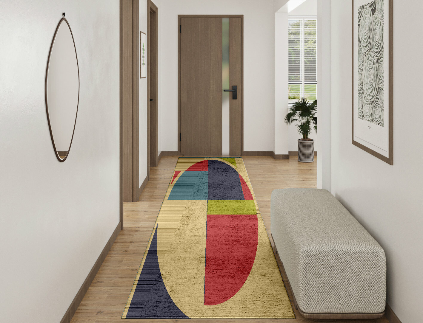 Quadrant Geometric Runner Hand Tufted Bamboo Silk Custom Rug by Rug Artisan