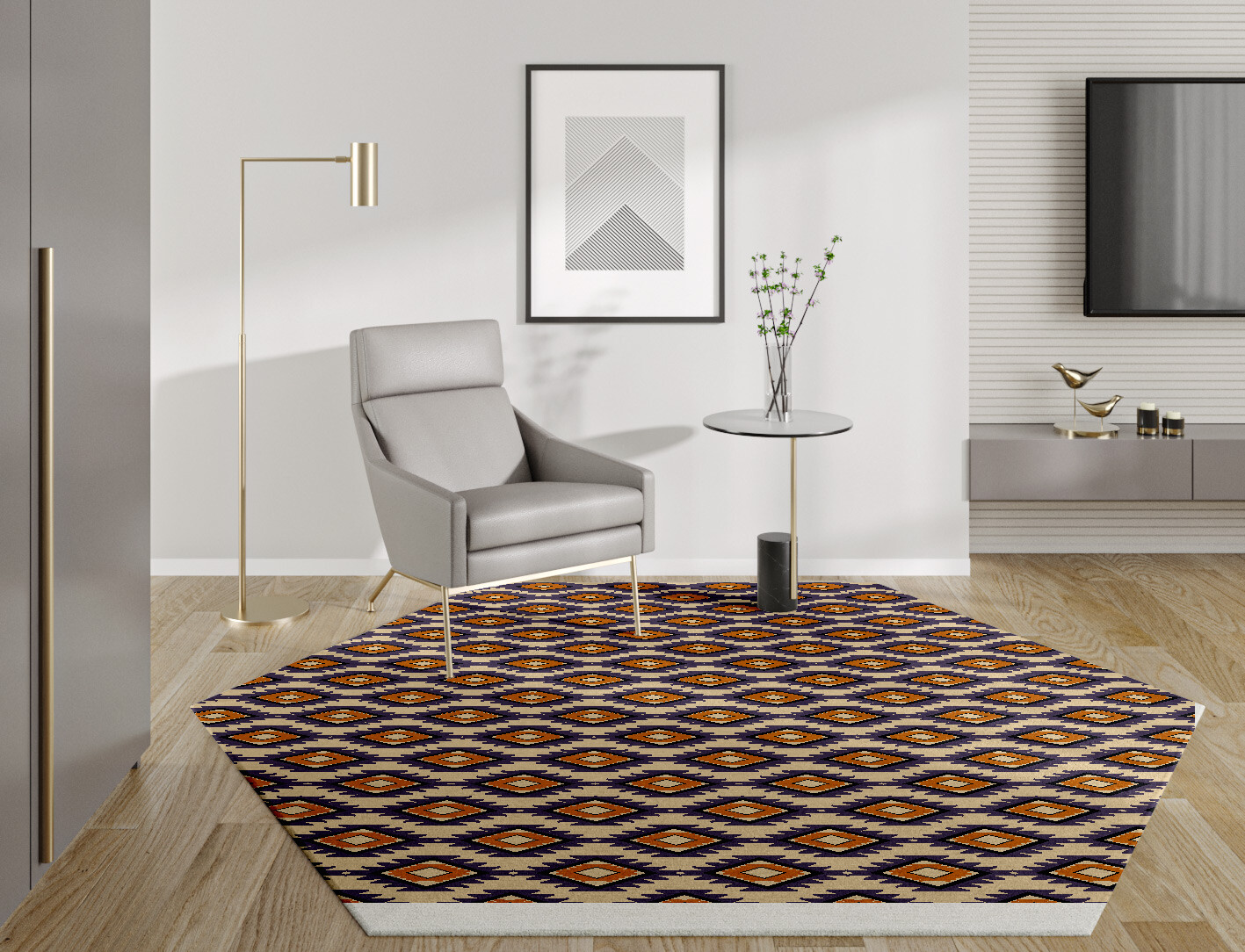 Qualla Geometric Hexagon Hand Knotted Tibetan Wool Custom Rug by Rug Artisan