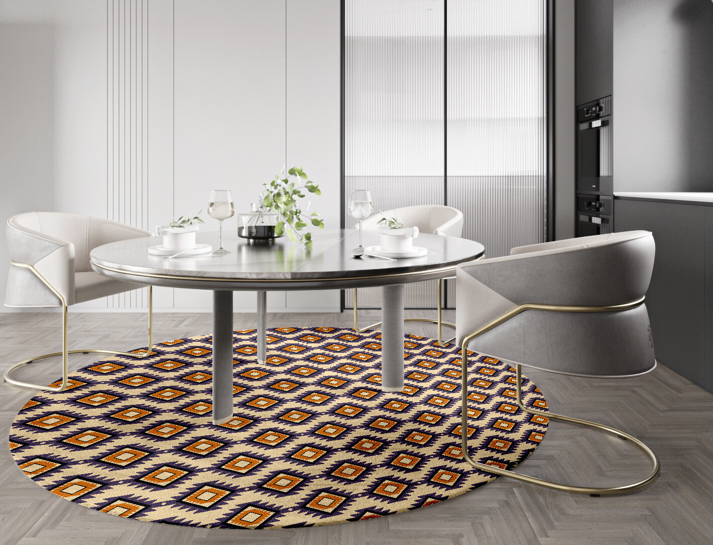 Qualla Geometric Round Hand Knotted Bamboo Silk Custom Rug by Rug Artisan