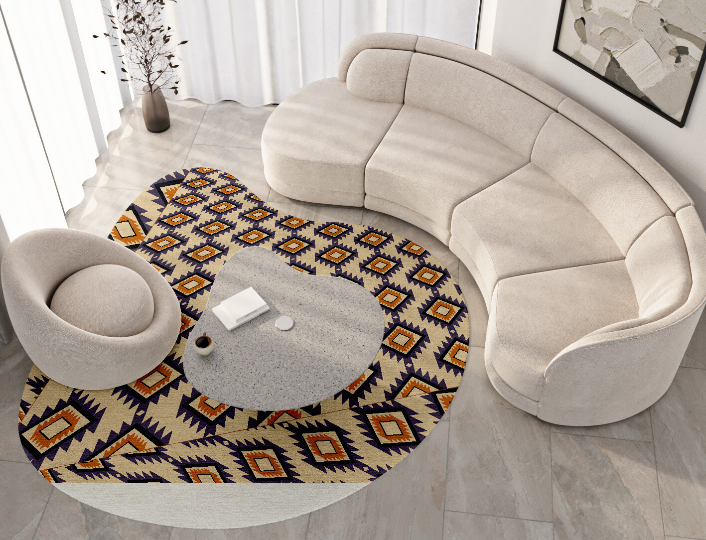 Qualla Geometric Splash Hand Knotted Tibetan Wool Custom Rug by Rug Artisan
