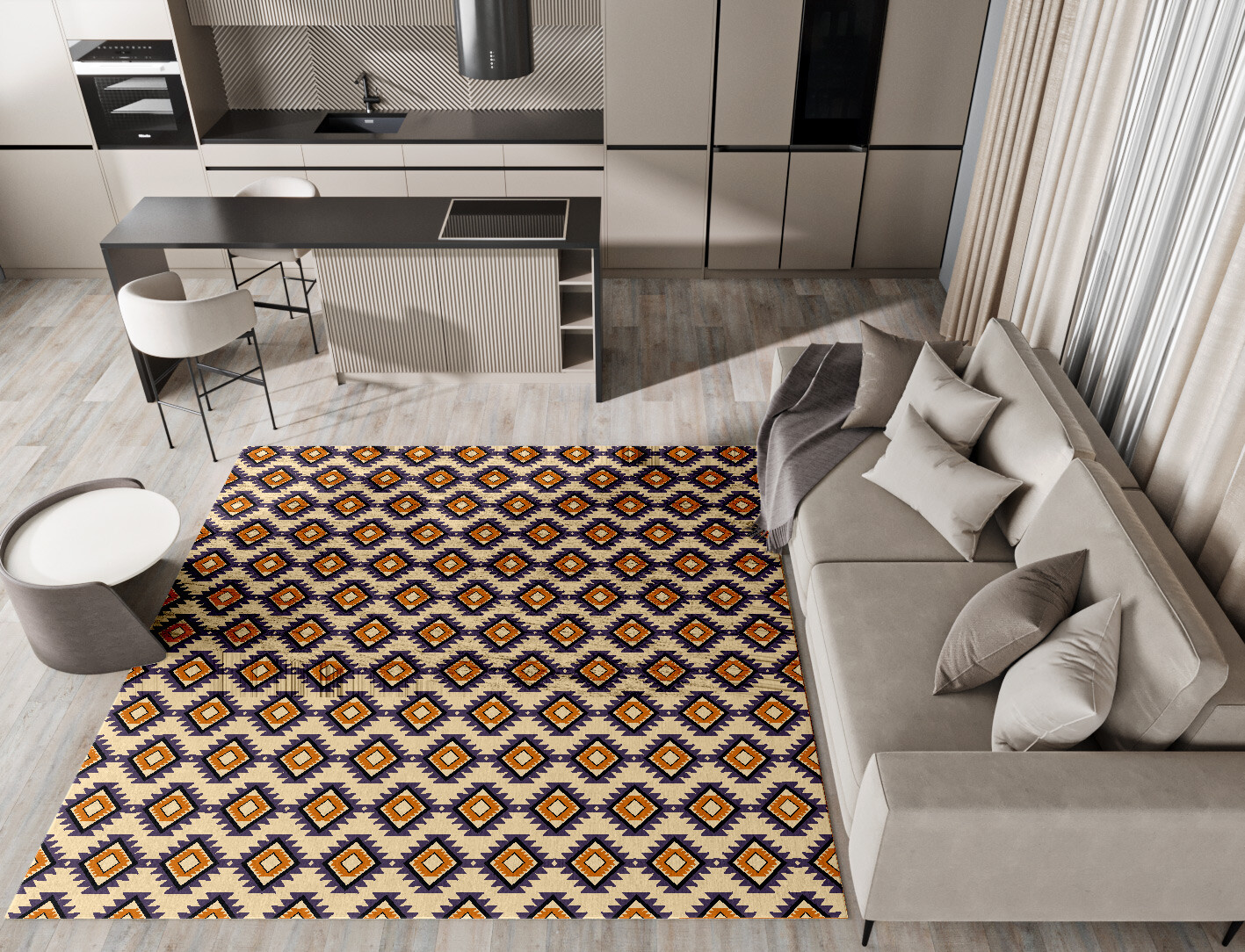 Qualla Geometric Square Hand Knotted Bamboo Silk Custom Rug by Rug Artisan