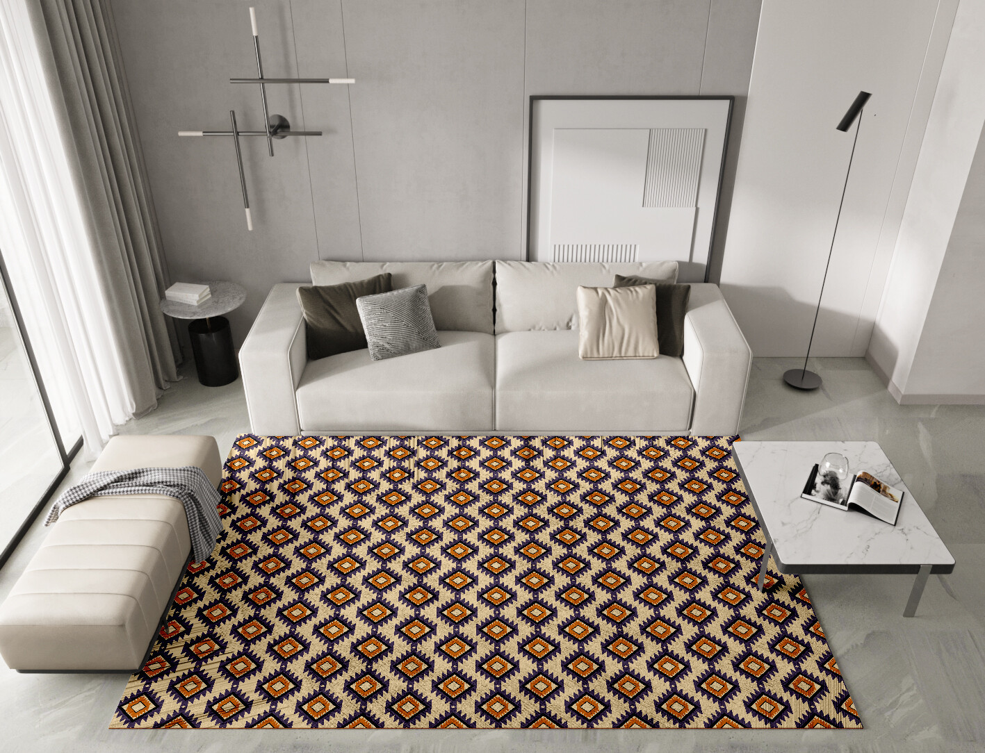 Qualla Geometric Rectangle Hand Tufted Bamboo Silk Custom Rug by Rug Artisan