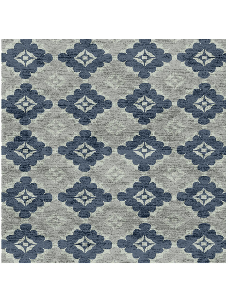 Quatrefoil Cerulean Square Hand Knotted Bamboo Silk Custom Rug by Rug Artisan