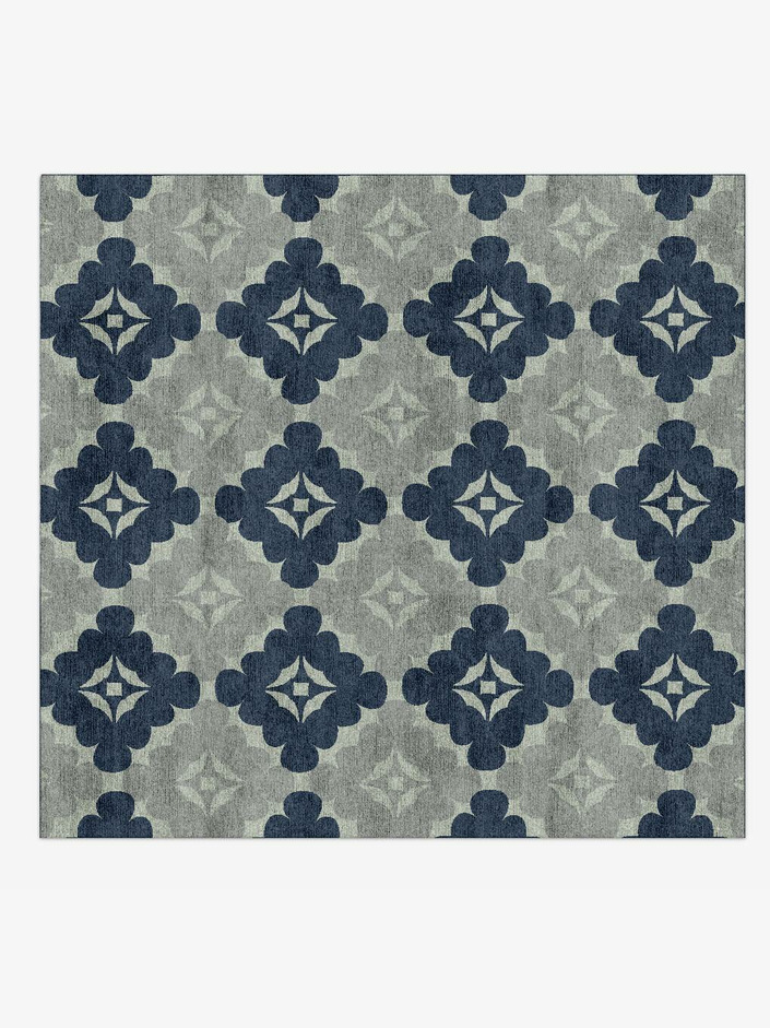Quatrefoil Cerulean Square Hand Knotted Bamboo Silk Custom Rug by Rug Artisan