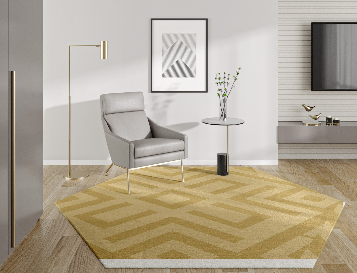 Quinn Geometric Hexagon Hand Knotted Tibetan Wool Custom Rug by Rug Artisan
