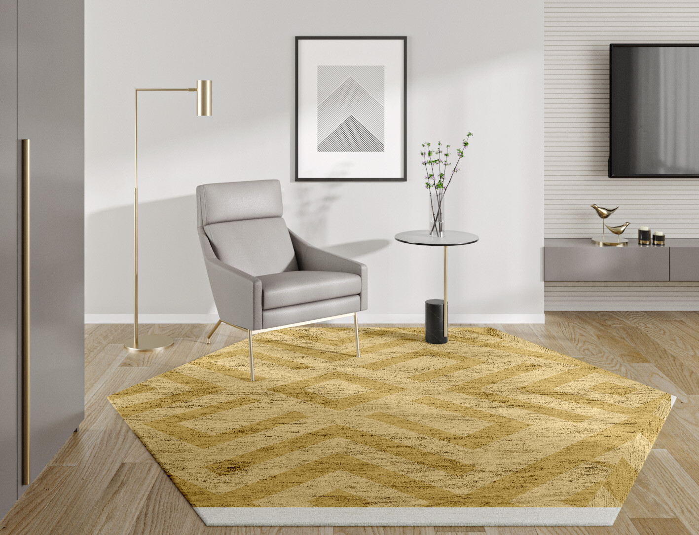 Quinn Geometric Hexagon Hand Tufted Bamboo Silk Custom Rug by Rug Artisan