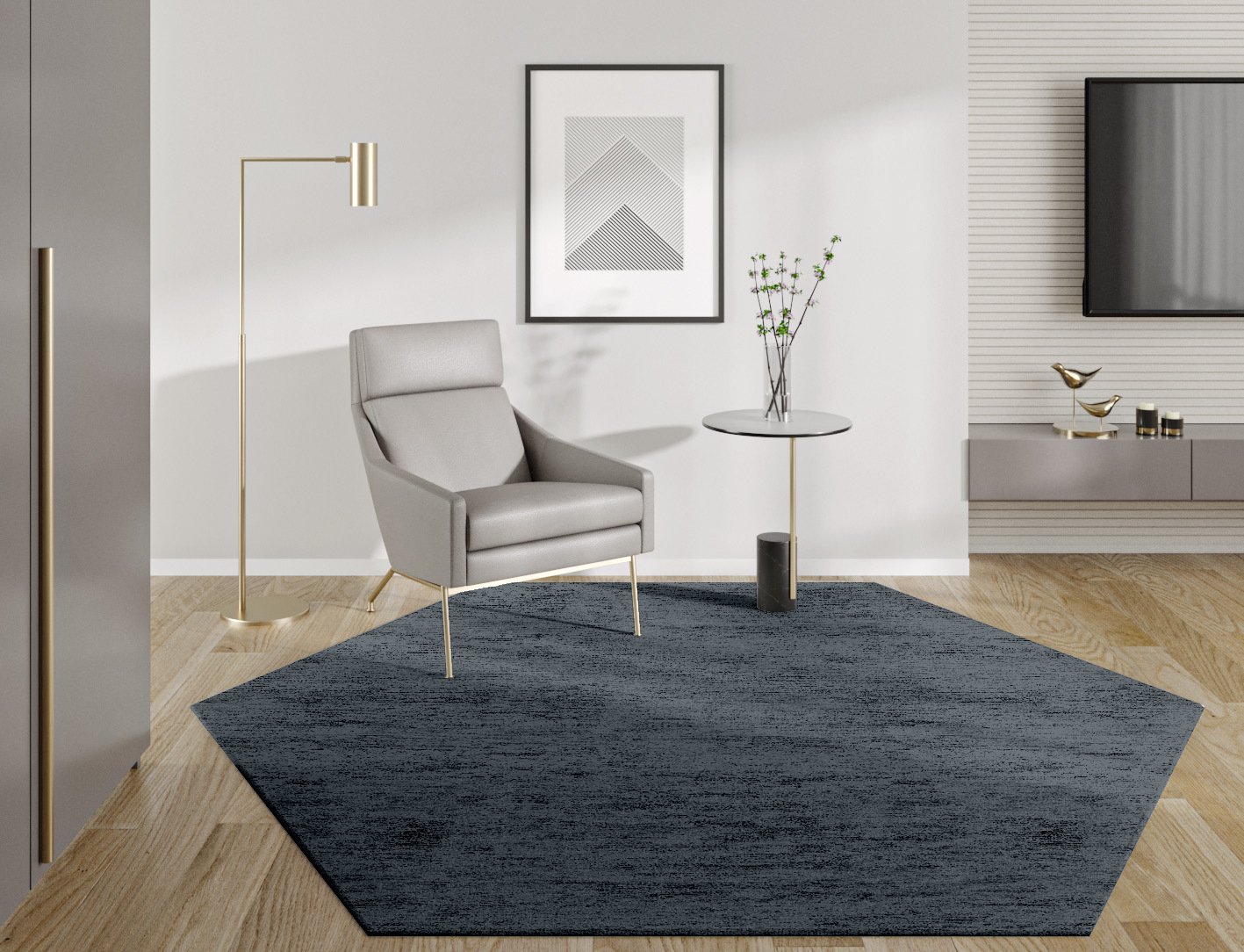 RA-BN06 Solid Colors Hexagon Hand Tufted Bamboo Silk Custom Rug by Rug Artisan