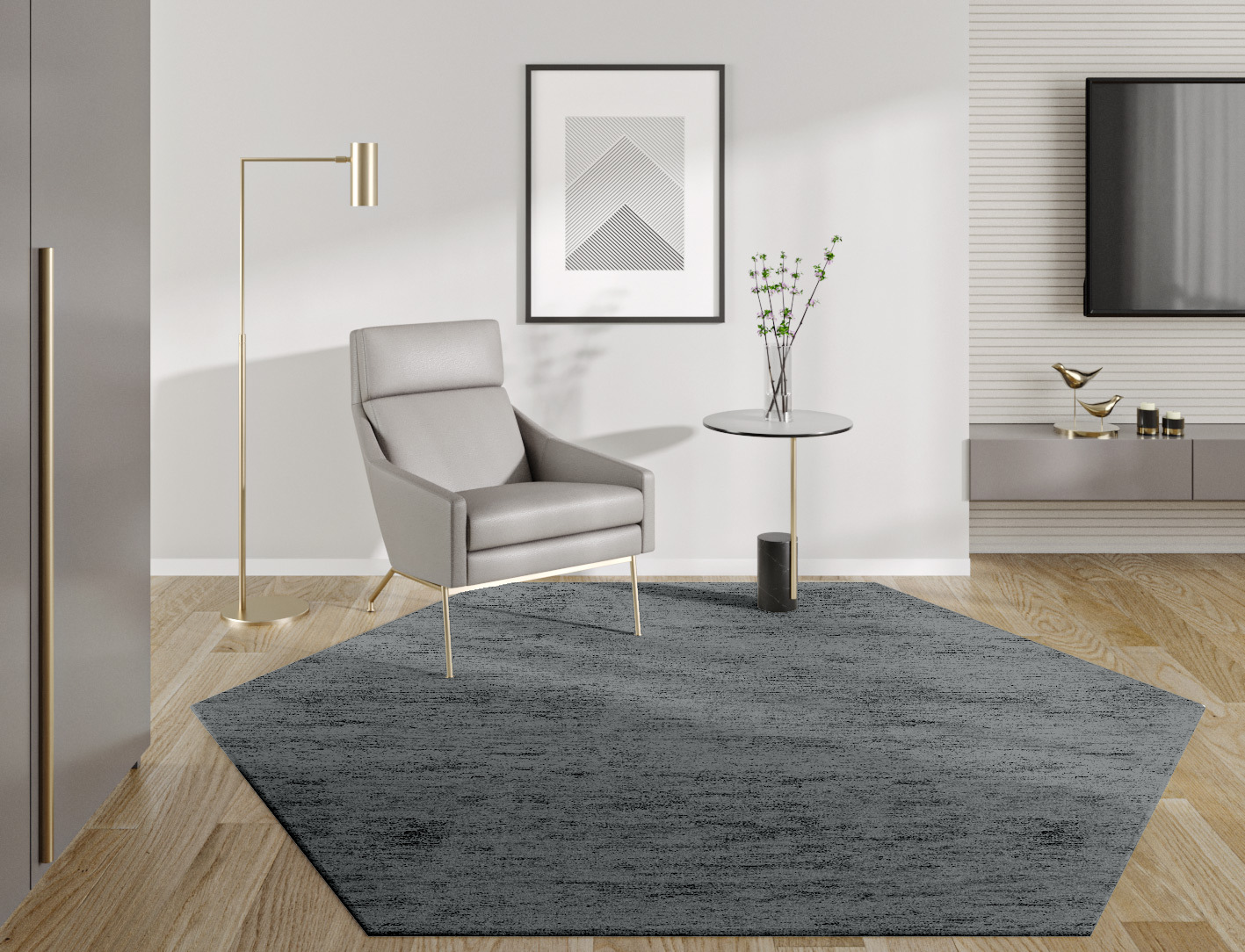 RA-BN08 Solid Colors Hexagon Hand Tufted Bamboo Silk Custom Rug by Rug Artisan