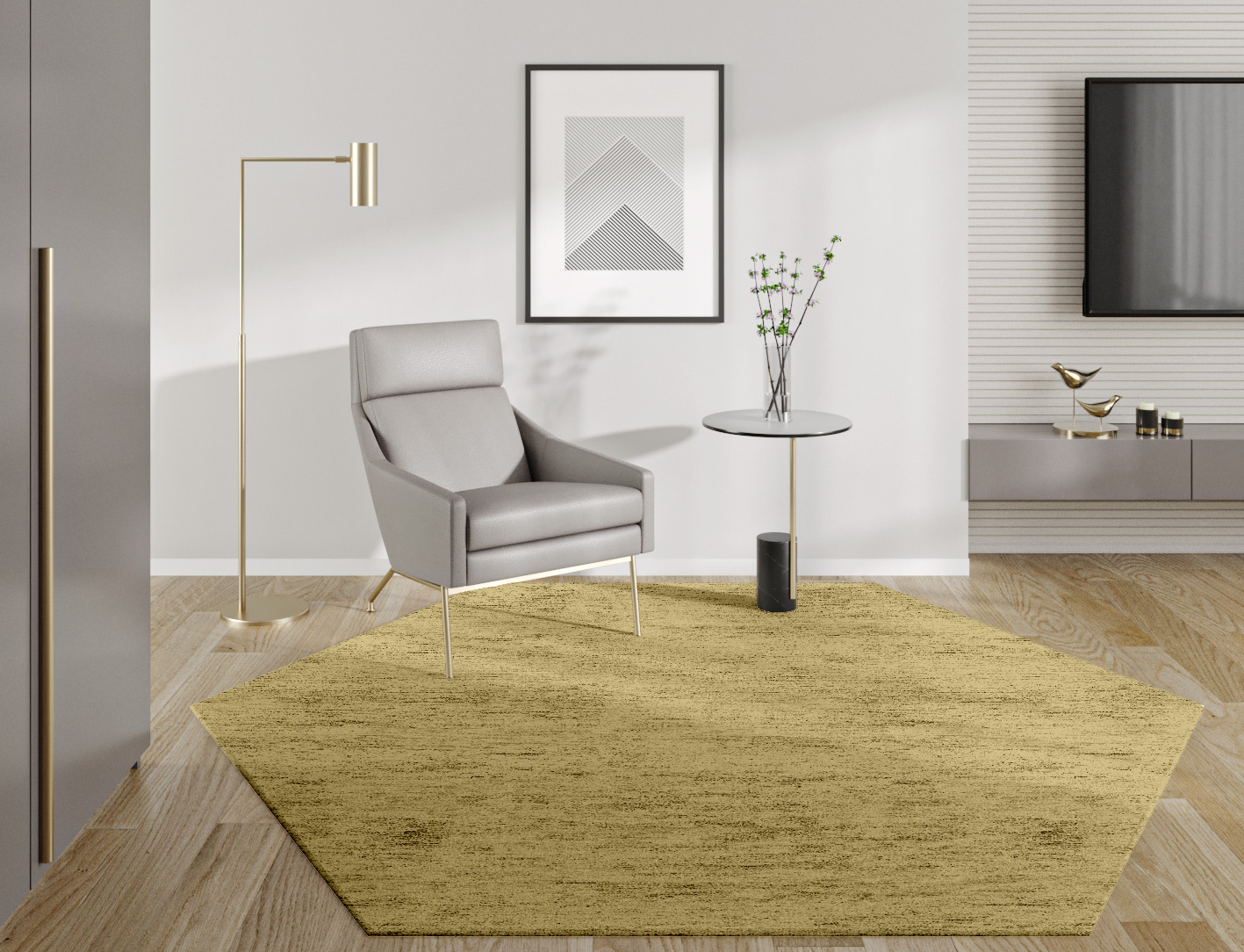 RA-DJ12 Solid Colors Hexagon Hand Tufted Bamboo Silk Custom Rug by Rug Artisan