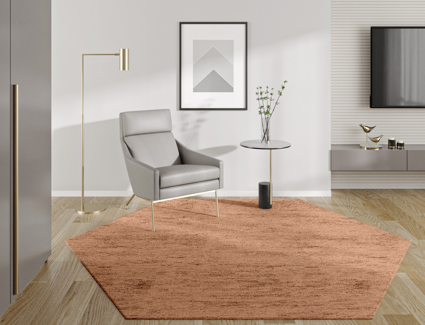 RA-DK09 Solid Colors Hexagon Hand Tufted Bamboo Silk Custom Rug by Rug Artisan