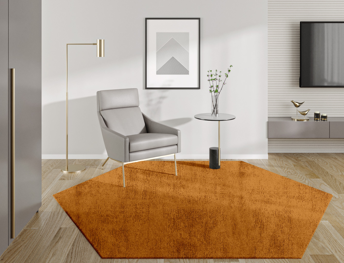 RA-DM06 Solid Colors Hexagon Hand Knotted Bamboo Silk Custom Rug by Rug Artisan