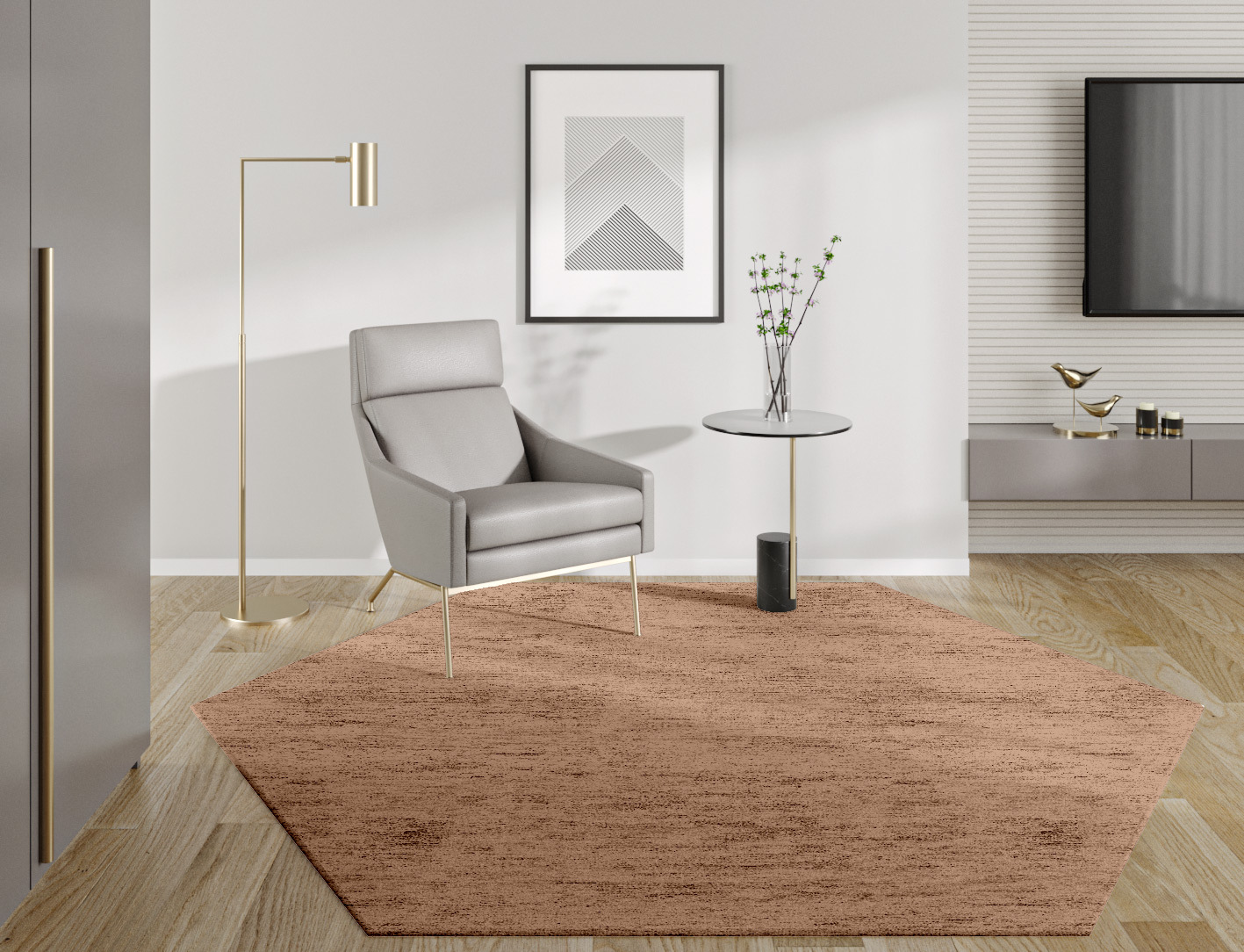 RA-EH12 Solid Colors Hexagon Hand Tufted Bamboo Silk Custom Rug by Rug Artisan