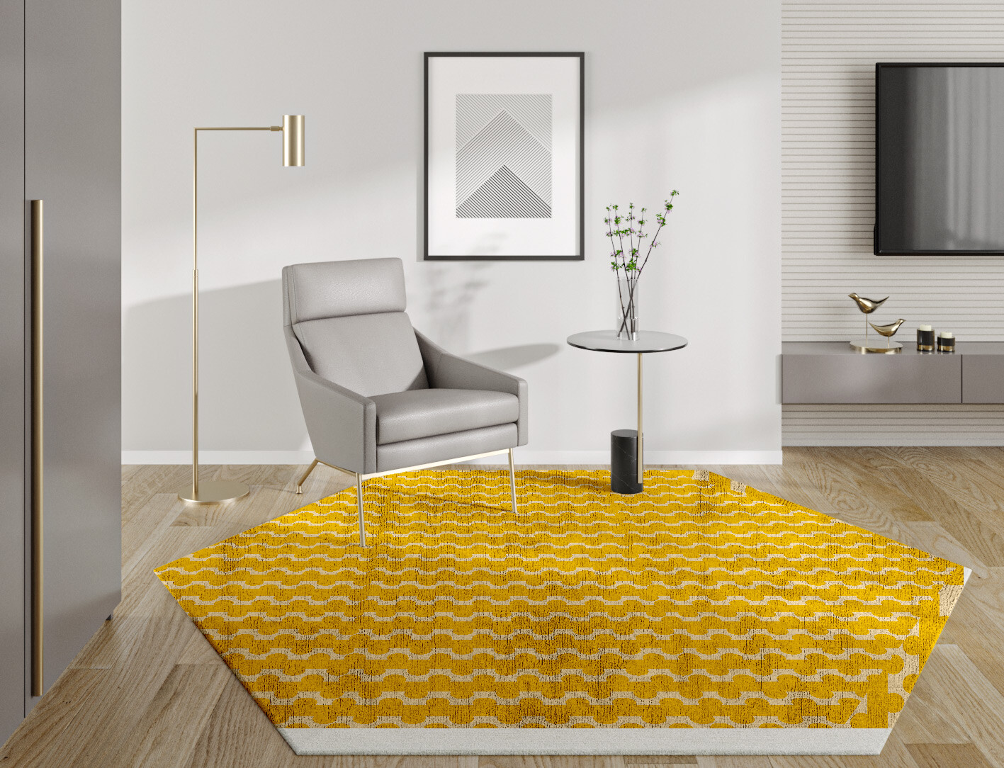Railroad Geometric Hexagon Hand Knotted Bamboo Silk Custom Rug by Rug Artisan