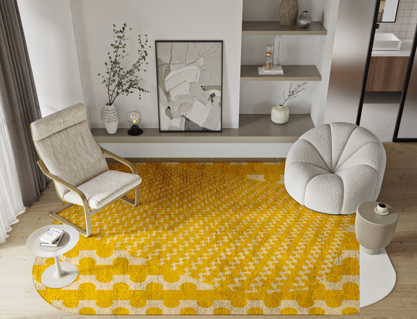 Railroad Geometric Oblong Hand Knotted Bamboo Silk Custom Rug by Rug Artisan