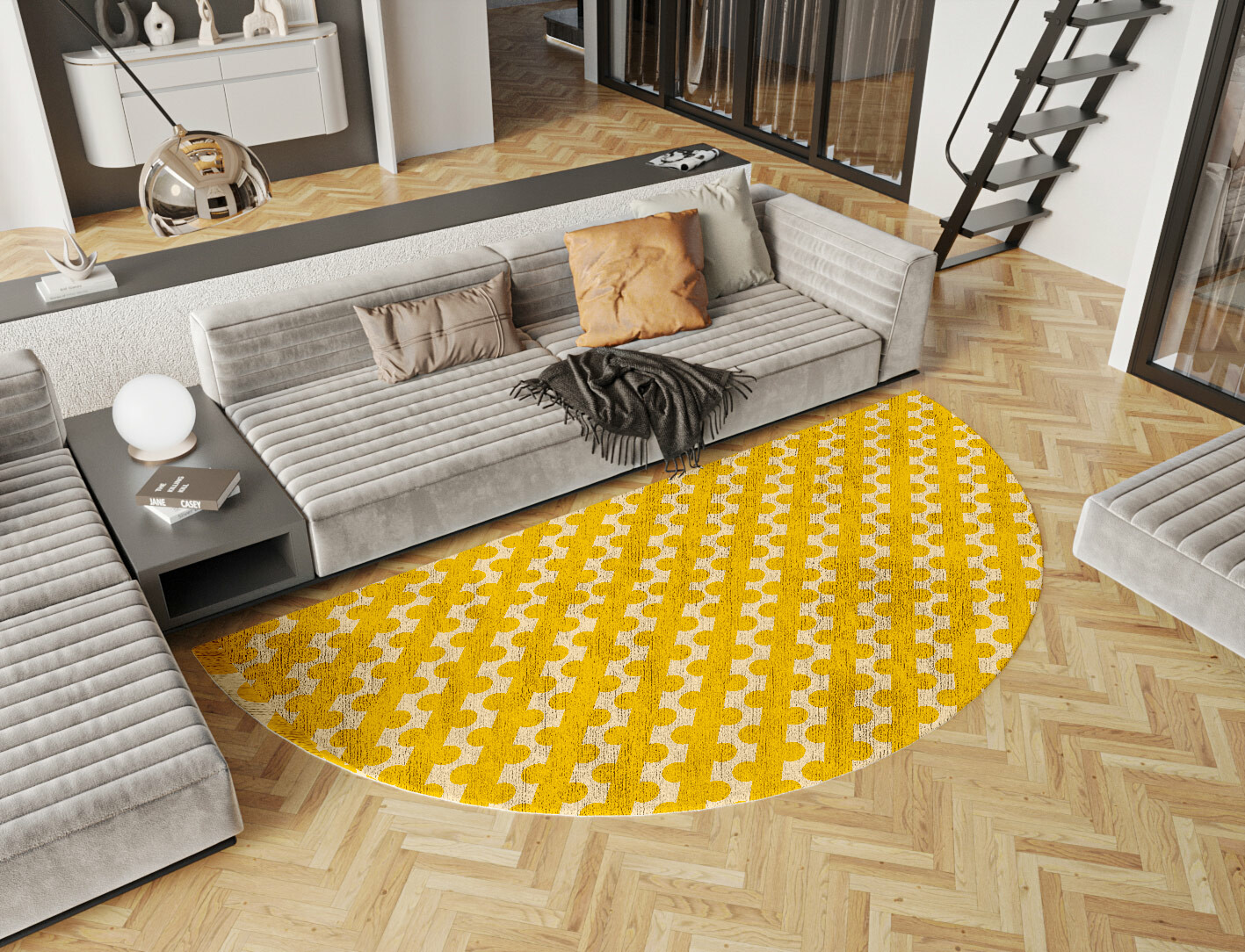Railroad Geometric Halfmoon Hand Tufted Bamboo Silk Custom Rug by Rug Artisan