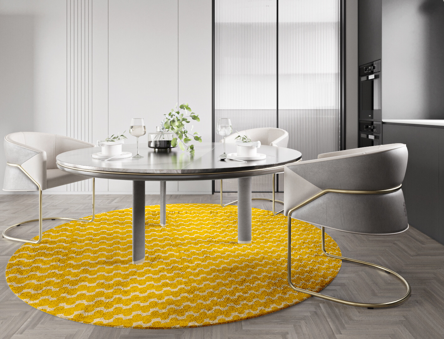 Railroad Geometric Round Hand Tufted Bamboo Silk Custom Rug by Rug Artisan