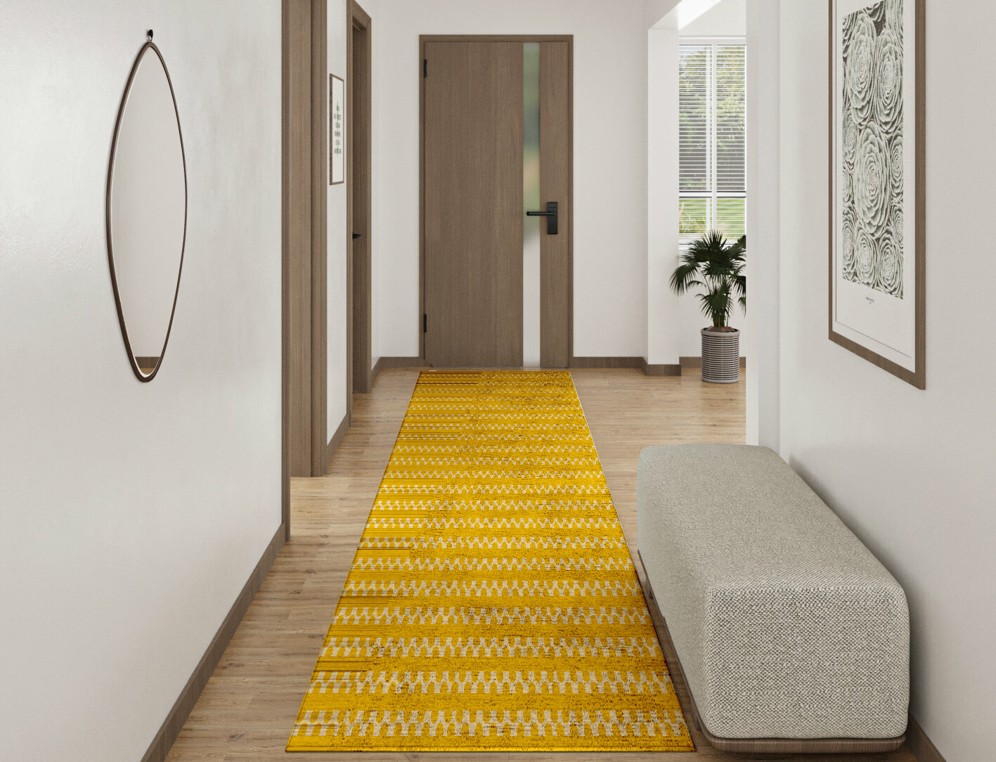 Railroad Geometric Runner Hand Tufted Bamboo Silk Custom Rug by Rug Artisan