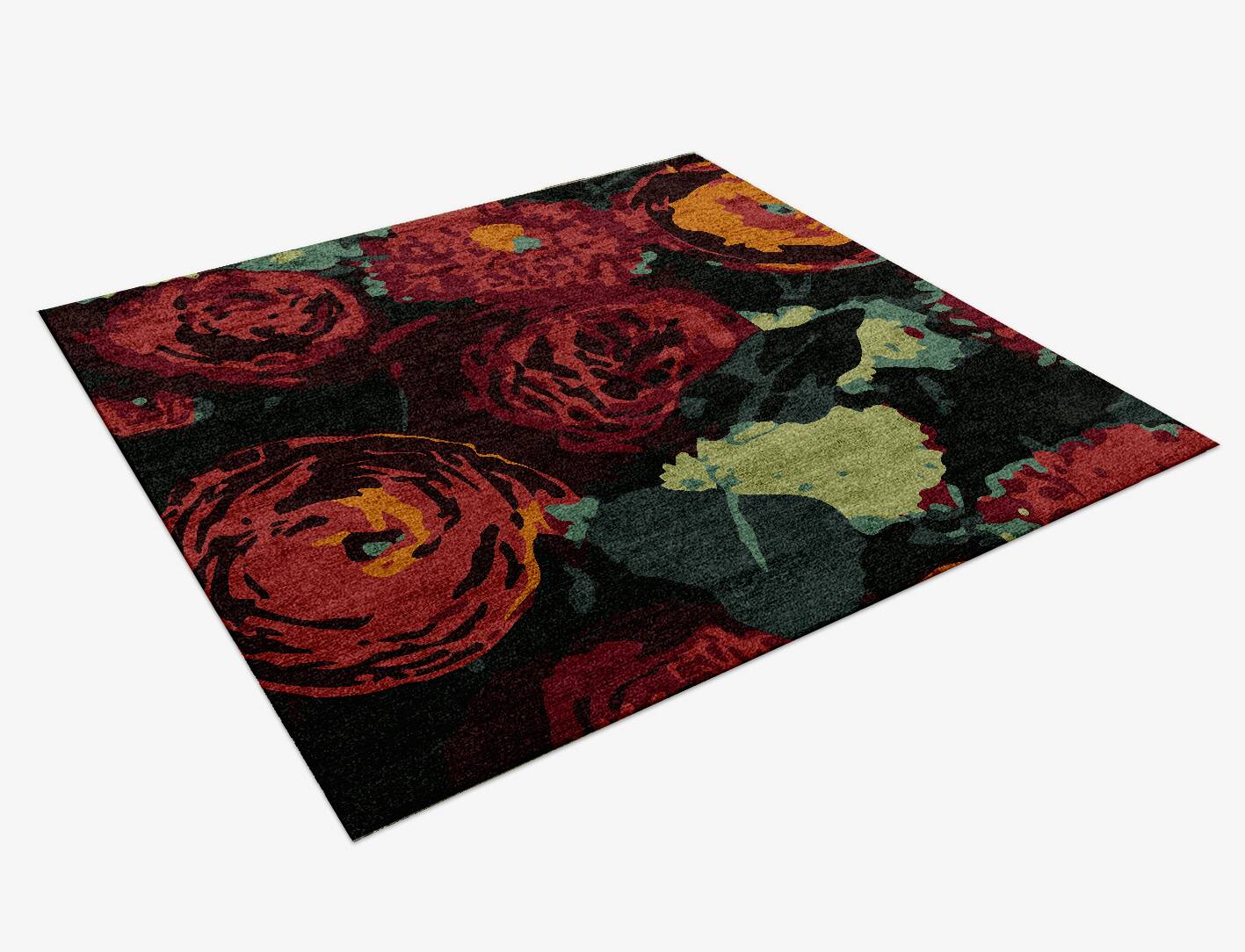 Rainforest Floral Square Hand Knotted Bamboo Silk Custom Rug by Rug Artisan