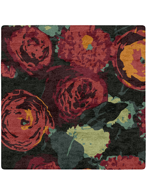 Rainforest Floral Square Hand Tufted Bamboo Silk Custom Rug by Rug Artisan