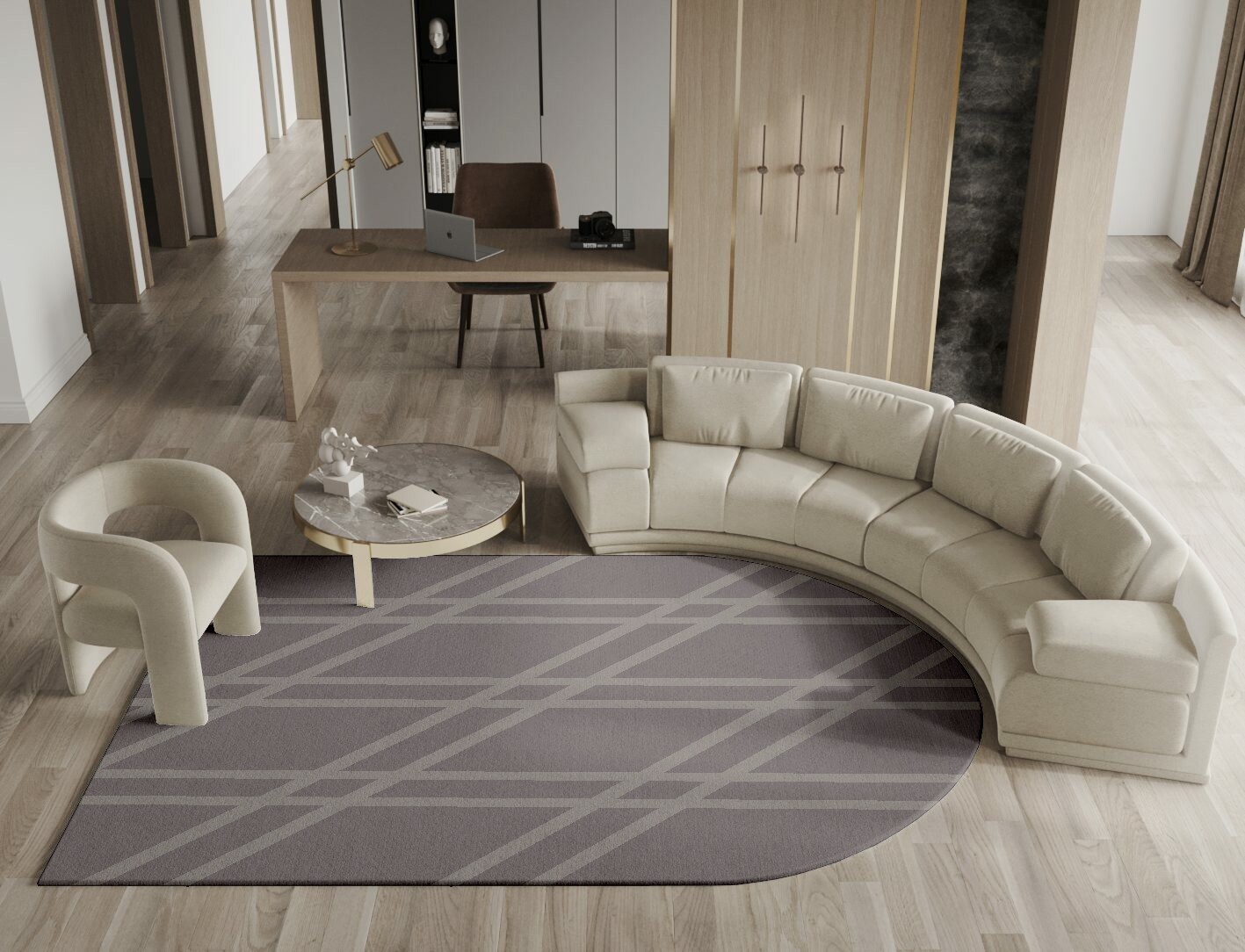Rake Minimalist Arch Hand Knotted Tibetan Wool Custom Rug by Rug Artisan