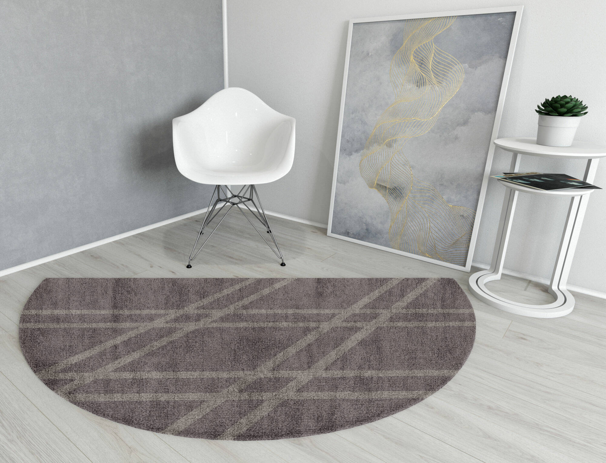 Rake Minimalist Halfmoon Hand Knotted Bamboo Silk Custom Rug by Rug Artisan