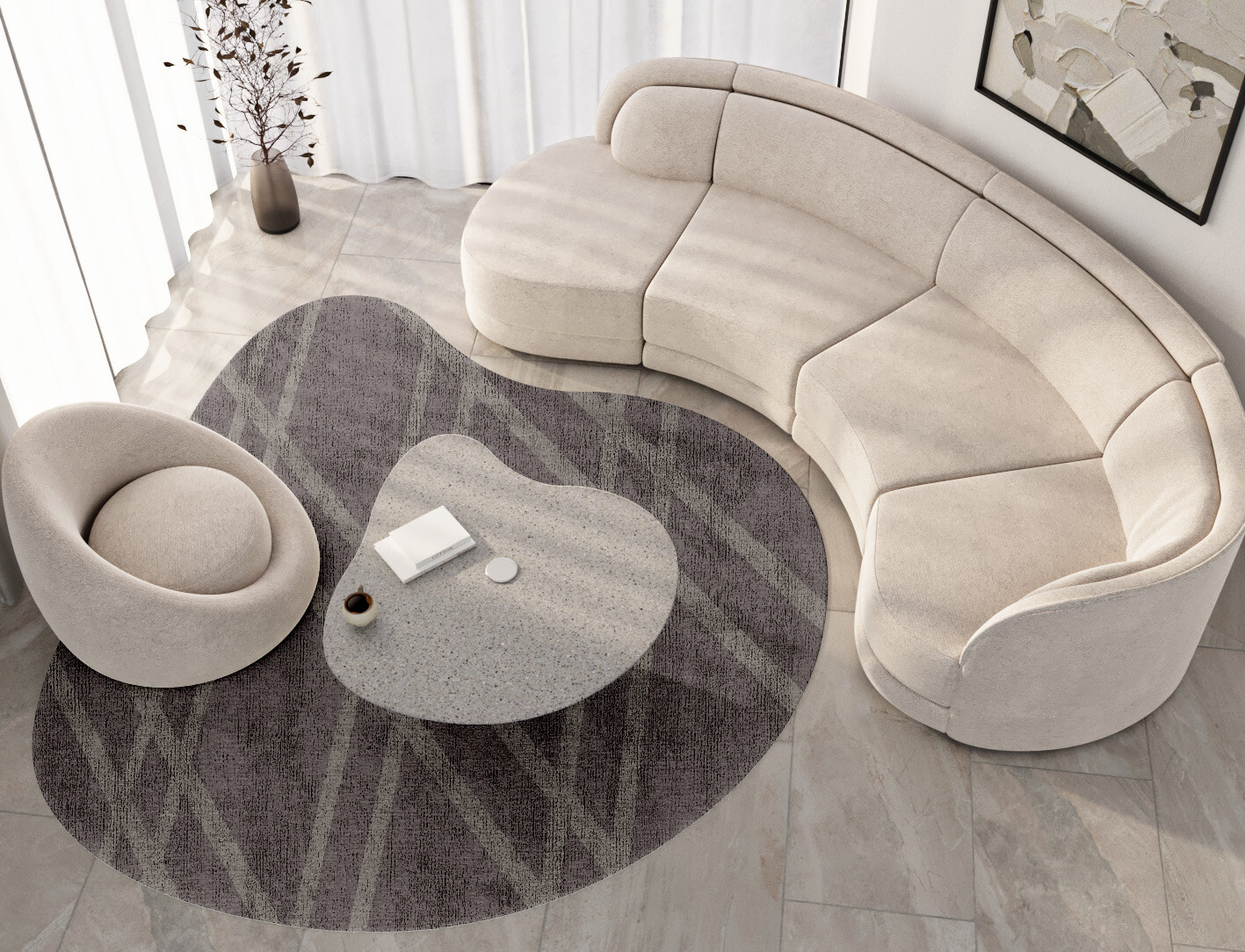 Rake Minimalist Splash Hand Knotted Bamboo Silk Custom Rug by Rug Artisan