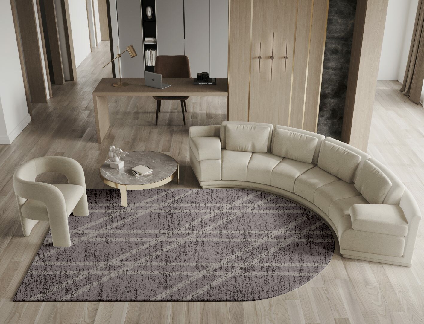 Rake Minimalist Arch Hand Tufted Bamboo Silk Custom Rug by Rug Artisan