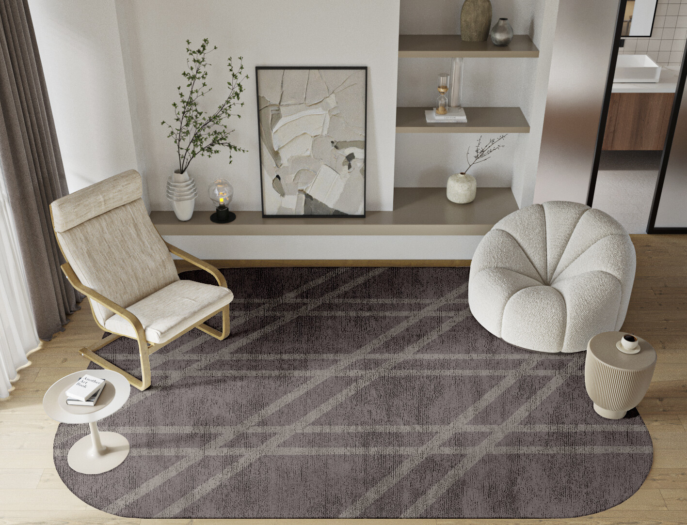 Rake Minimalist Oblong Hand Tufted Bamboo Silk Custom Rug by Rug Artisan