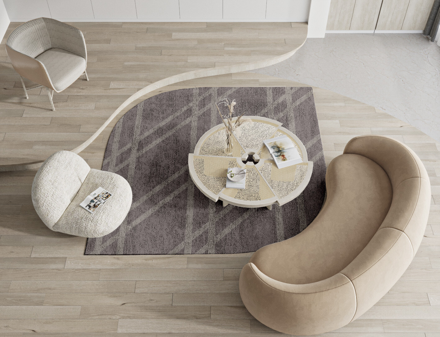 Rake Minimalist Ogee Hand Tufted Bamboo Silk Custom Rug by Rug Artisan