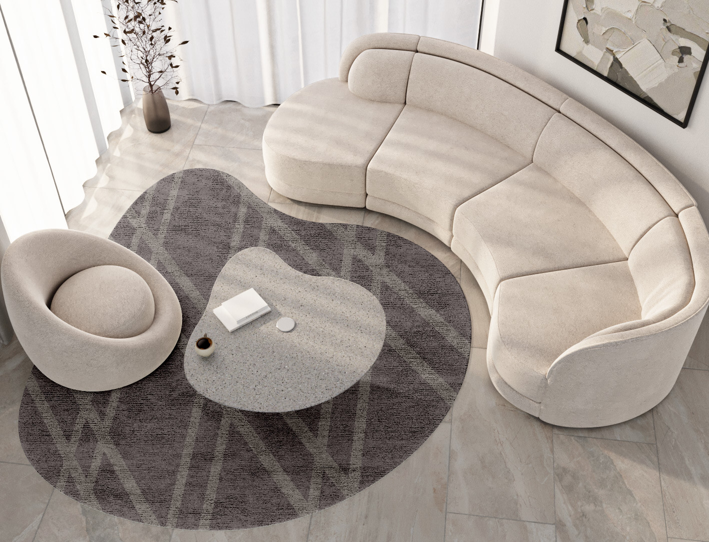 Rake Minimalist Splash Hand Tufted Bamboo Silk Custom Rug by Rug Artisan