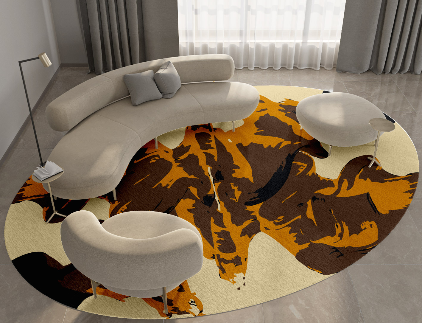 Rame Abstract Oval Hand Knotted Tibetan Wool Custom Rug by Rug Artisan