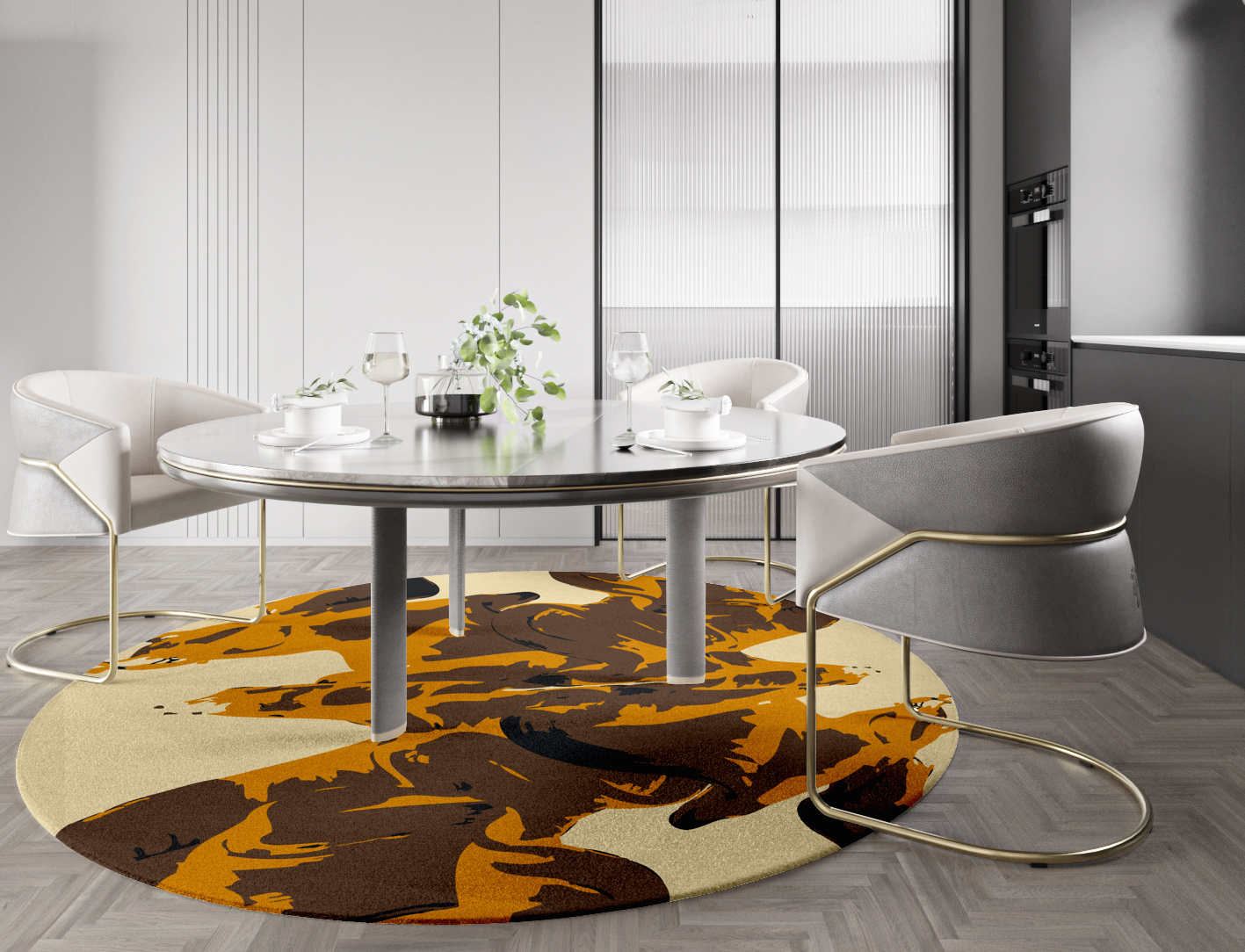 Rame Abstract Round Hand Knotted Tibetan Wool Custom Rug by Rug Artisan