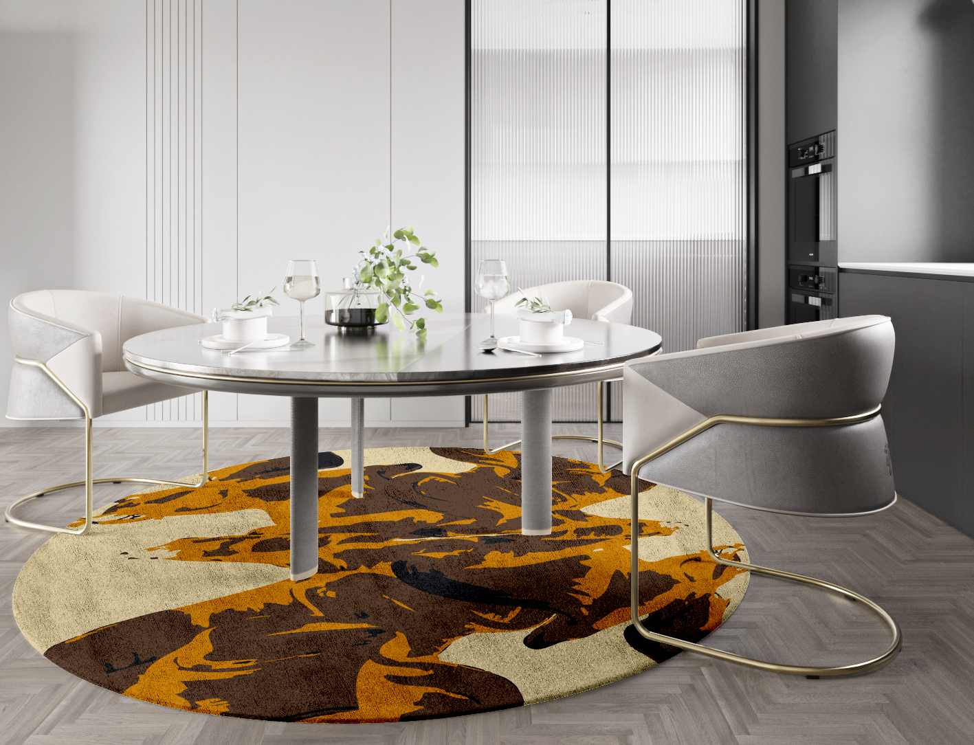 Rame Abstract Round Hand Tufted Bamboo Silk Custom Rug by Rug Artisan