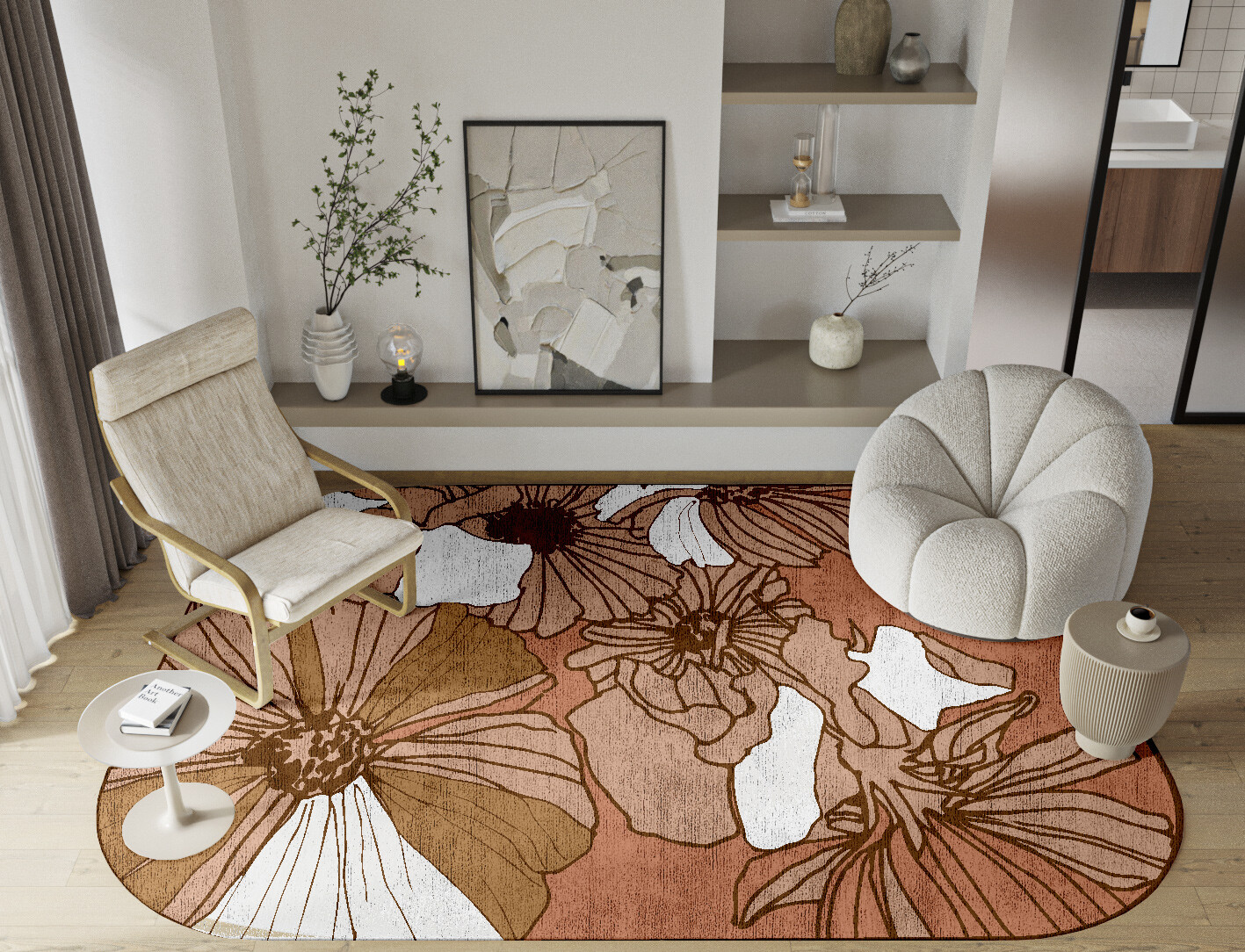 Ranunculus Field of Flowers Oblong Hand Knotted Bamboo Silk Custom Rug by Rug Artisan