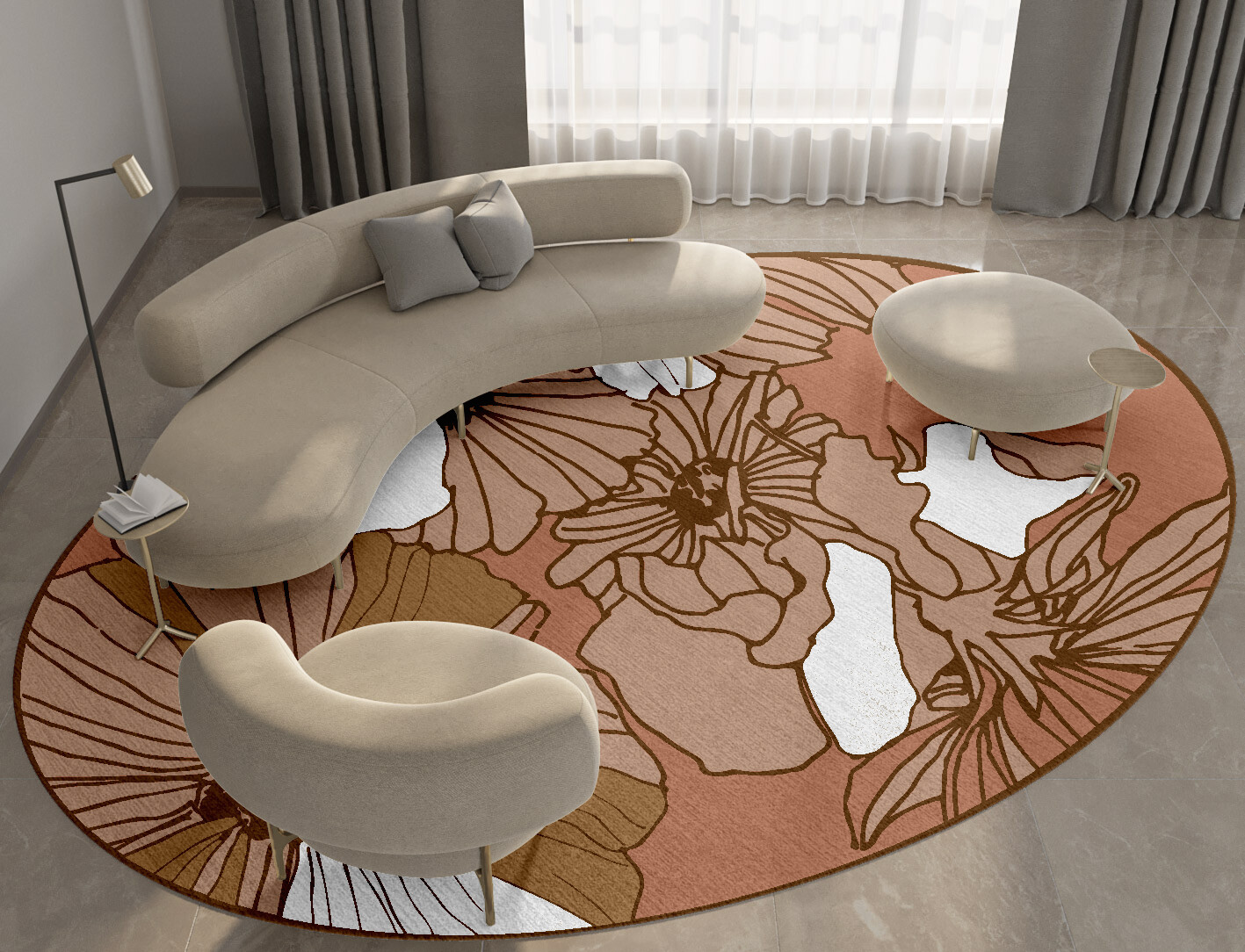 Ranunculus Field of Flowers Oval Hand Knotted Tibetan Wool Custom Rug by Rug Artisan