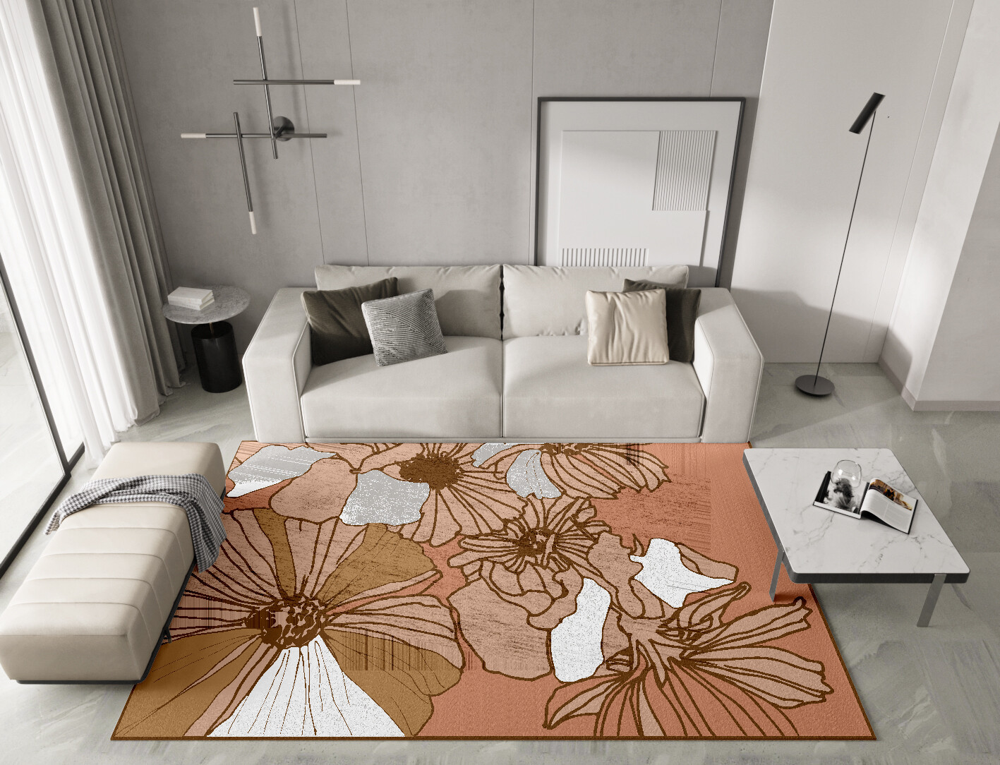 Ranunculus Field of Flowers Rectangle Hand Knotted Bamboo Silk Custom Rug by Rug Artisan