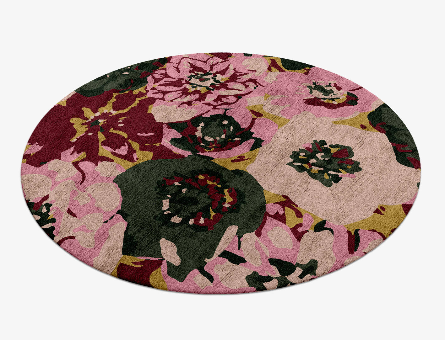 Raspberry Floral Round Hand Knotted Bamboo Silk Custom Rug by Rug Artisan