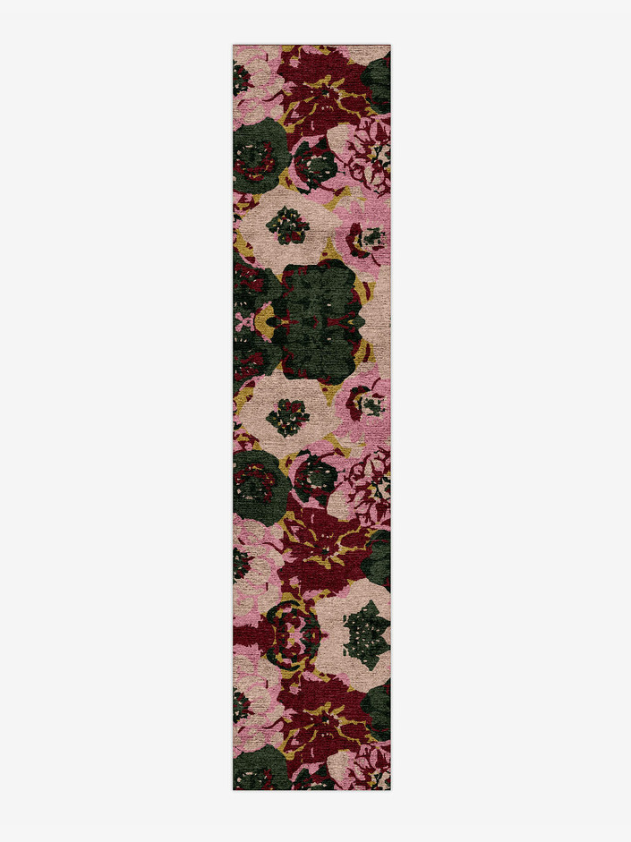 Raspberry Floral Runner Hand Knotted Bamboo Silk Custom Rug by Rug Artisan