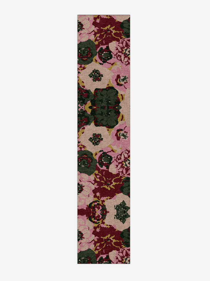 Raspberry Floral Runner Hand Knotted Tibetan Wool Custom Rug by Rug Artisan