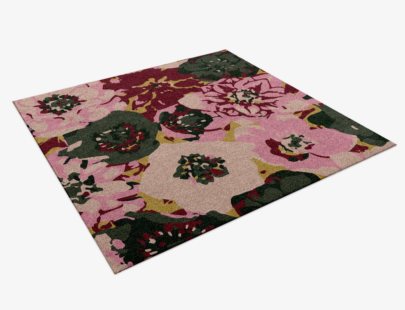 Raspberry Floral Square Hand Knotted Tibetan Wool Custom Rug by Rug Artisan